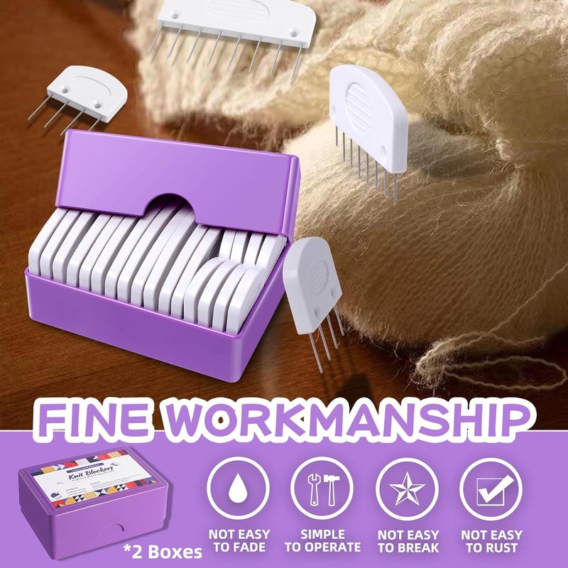 Opstin 2 Boxes Knit Blocking Pins Kit for Knitting & Crochet Projects, Knit Blockers, Blocking Combs,Knitting Block Pins for Blocking Mats, Crochet Blocking Pin - Image 5